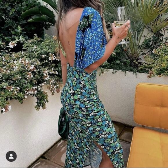 ZARA Asymmetrical Mixed Print Off Shoulder Midi Dress Blogger's Favorite Medium - Picture 2 of 15